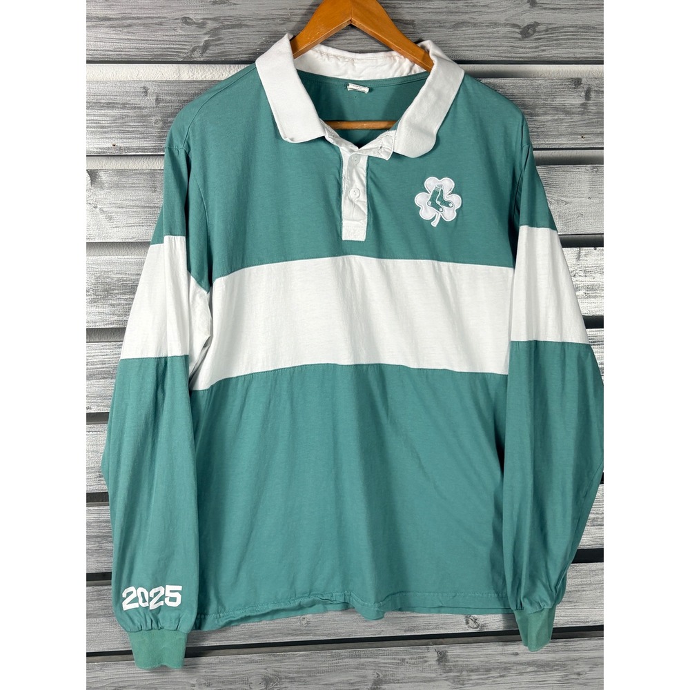 Boston Red Sox Rugby Shirt Mens XL Green White Long Sleeve Shamrock Polo 2025